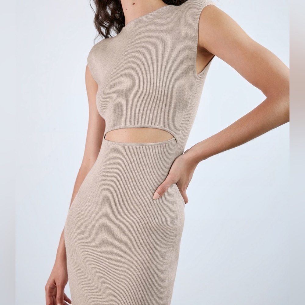 Bishop+ young  Sleeveless Beige Cutout Dress